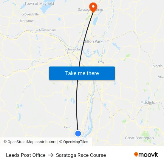 Leeds Post Office to Saratoga Race Course map