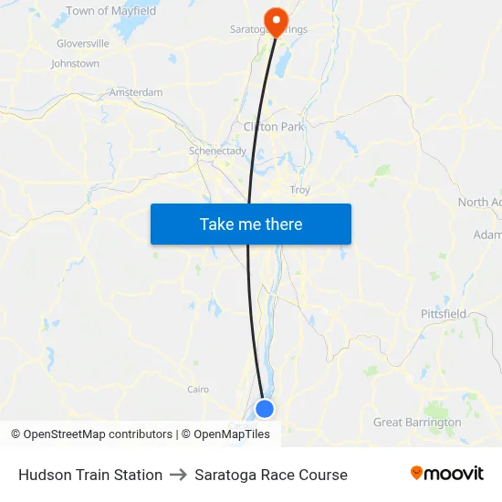 Hudson Train Station to Saratoga Race Course map