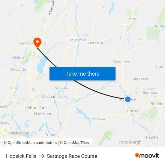 Hoosick Falls to Saratoga Race Course map