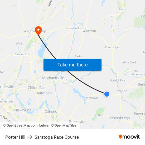 Potter Hill to Saratoga Race Course map