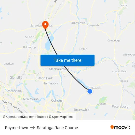 Raymertown to Saratoga Race Course map