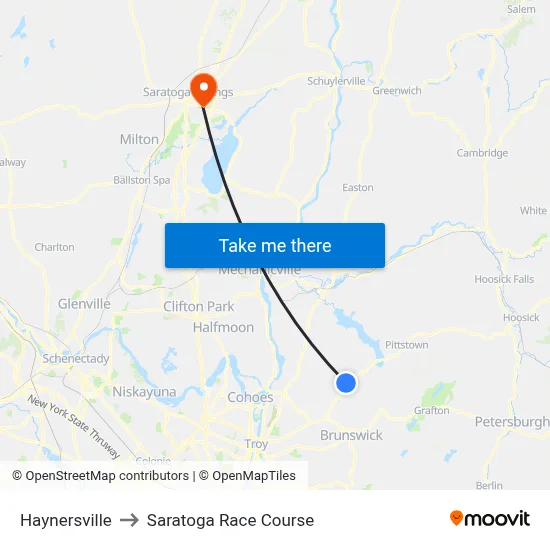 Haynersville to Saratoga Race Course map