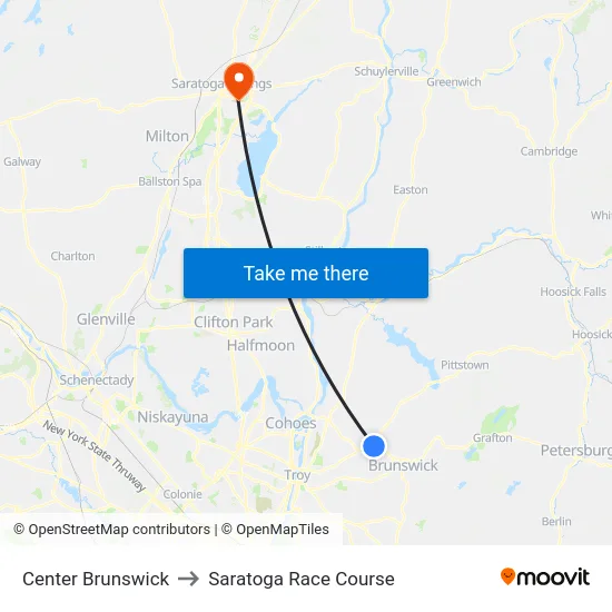 Center Brunswick to Saratoga Race Course map