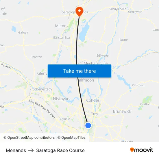 Menands to Saratoga Race Course map