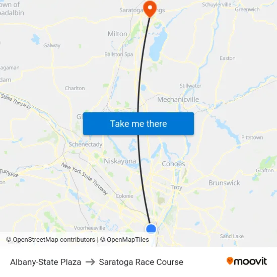 Albany-State Plaza to Saratoga Race Course map
