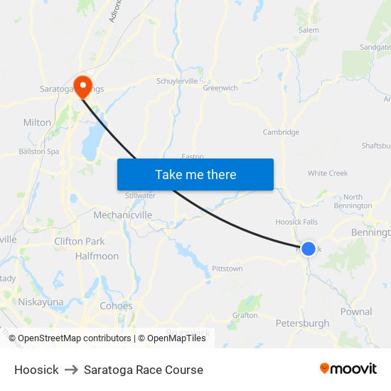 Hoosick to Saratoga Race Course map