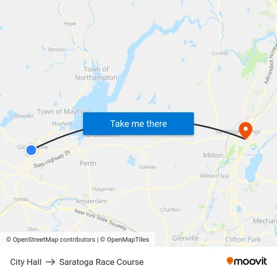 City Hall to Saratoga Race Course map