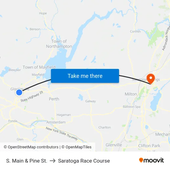 S. Main & Pine St. to Saratoga Race Course map