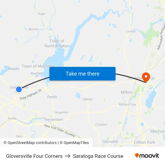 Gloversville Four Corners to Saratoga Race Course map