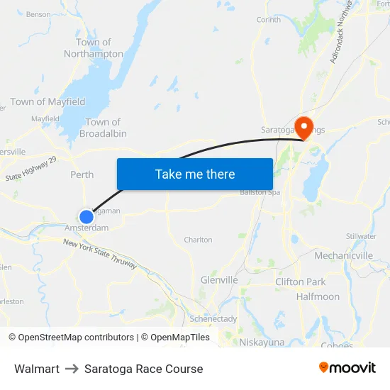 Walmart to Saratoga Race Course map