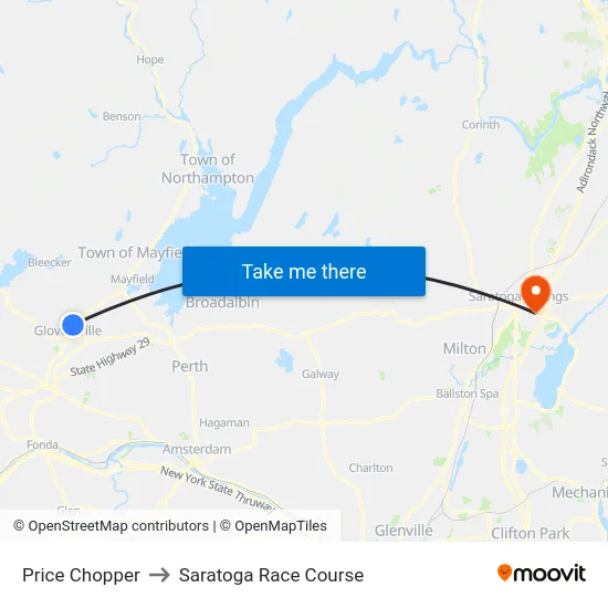 Price Chopper to Saratoga Race Course map