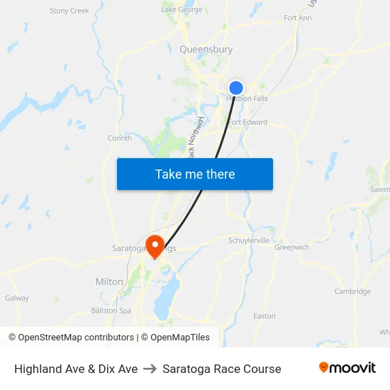 Highland Ave & Dix Ave to Saratoga Race Course map