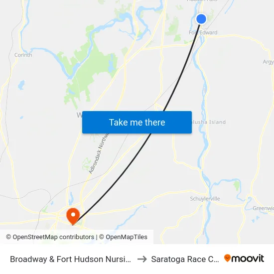 Broadway & Fort Hudson Nursing Home to Saratoga Race Course map