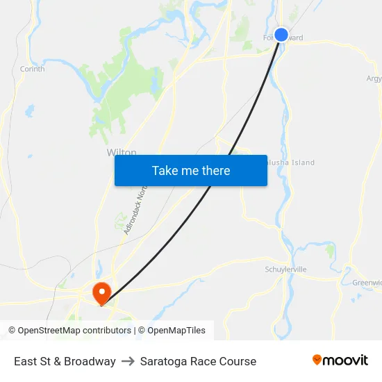 East St & Broadway to Saratoga Race Course map