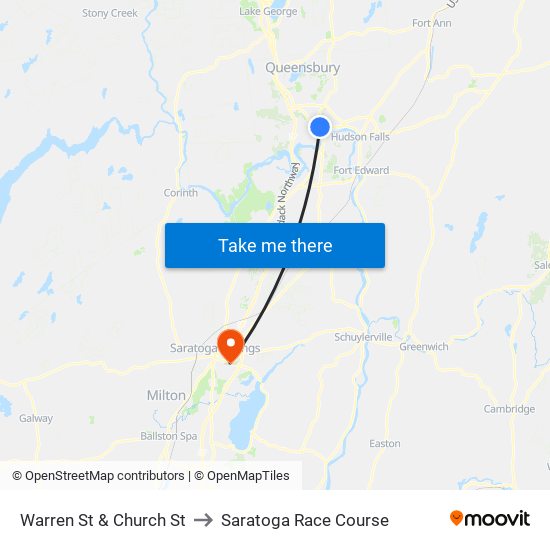 Warren St & Church St to Saratoga Race Course map