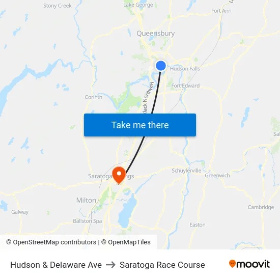 Hudson & Delaware Ave to Saratoga Race Course map