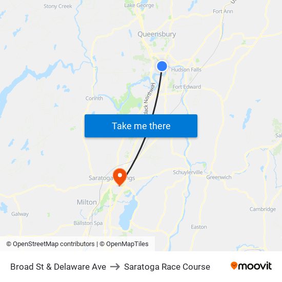 Broad St & Delaware Ave to Saratoga Race Course map