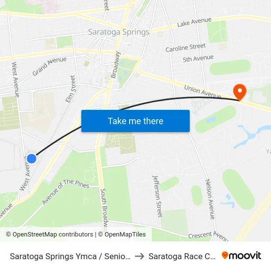 Saratoga Springs Ymca / Senior Center to Saratoga Race Course map