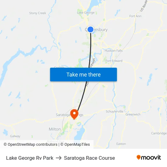Lake George Rv Park to Saratoga Race Course map