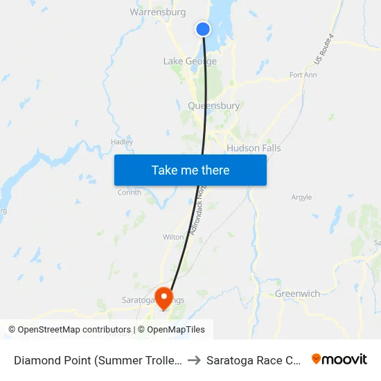 Diamond Point (Summer Trolley Only) to Saratoga Race Course map