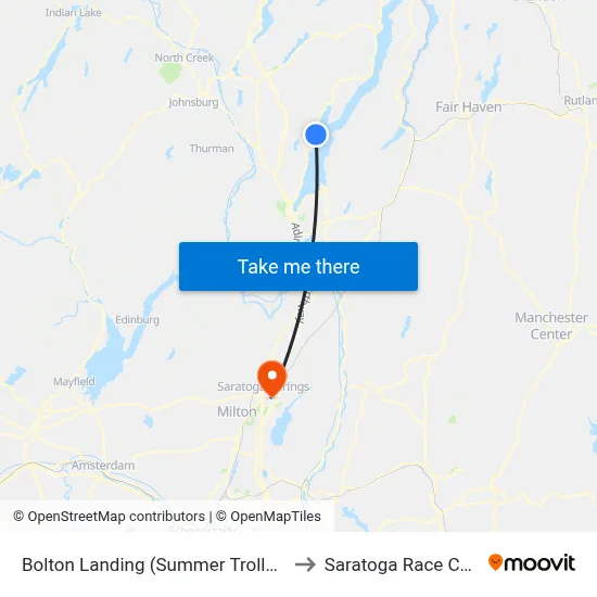 Bolton Landing (Summer Trolley Only) to Saratoga Race Course map