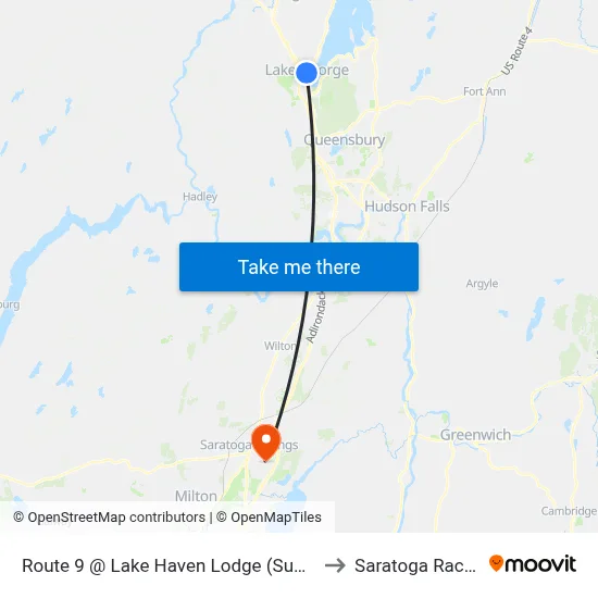 Route 9 @ Lake Haven Lodge (Summer Trolley Only) to Saratoga Race Course map
