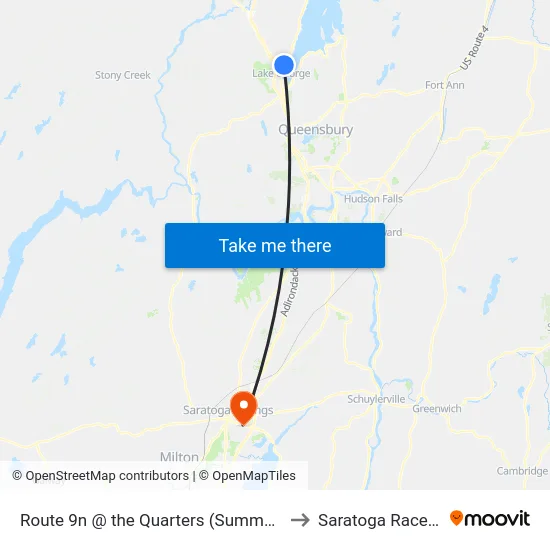 Route 9n @ the Quarters (Summer Trolley Only) to Saratoga Race Course map