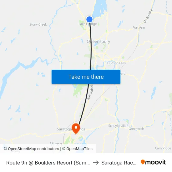 Route 9n @ Boulders Resort (Summer Trolley Only) to Saratoga Race Course map