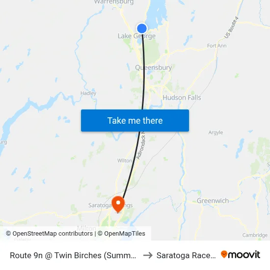 Route 9n @ Twin Birches (Summer Trolley Only) to Saratoga Race Course map