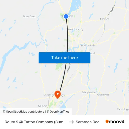 Route 9 @ Tattoo Company (Summer Trolley Only) to Saratoga Race Course map