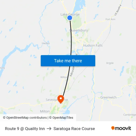 Route 9 @ Quality Inn to Saratoga Race Course map