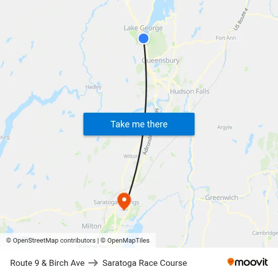 Route 9 & Birch Ave to Saratoga Race Course map