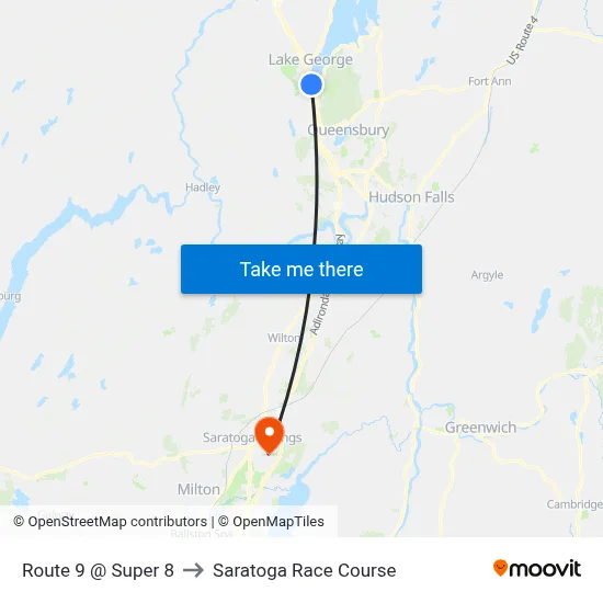 Route 9 @ Super 8 to Saratoga Race Course map