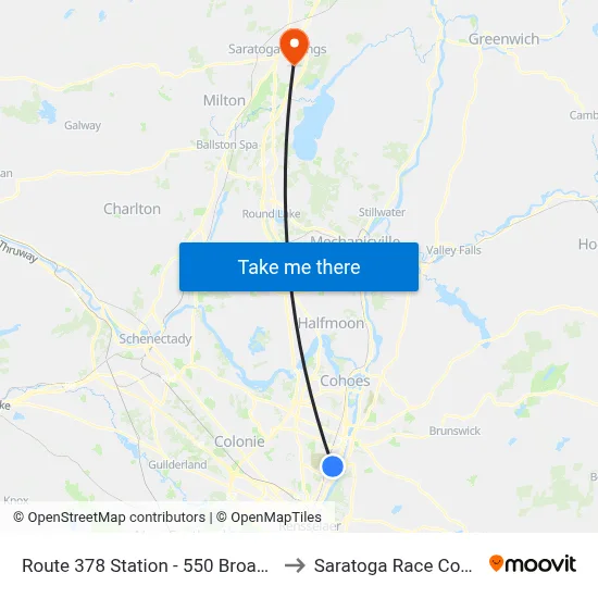 Route 378 Station - 550 Broadway to Saratoga Race Course map