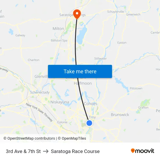 3rd Ave & 7th St to Saratoga Race Course map