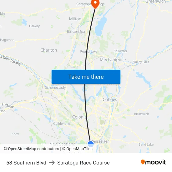 58 Southern Blvd to Saratoga Race Course map