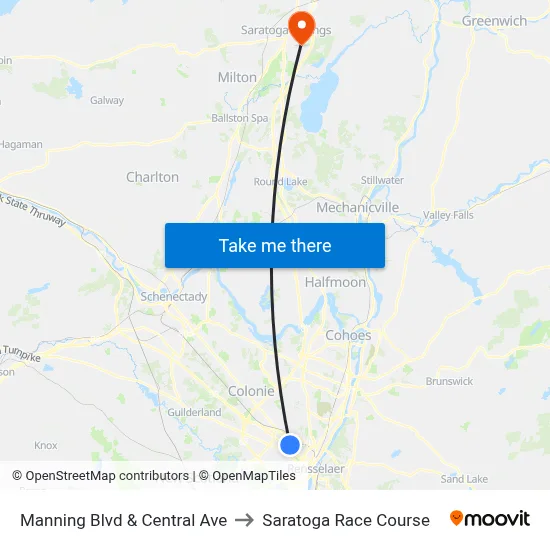 Manning Blvd & Central Ave to Saratoga Race Course map