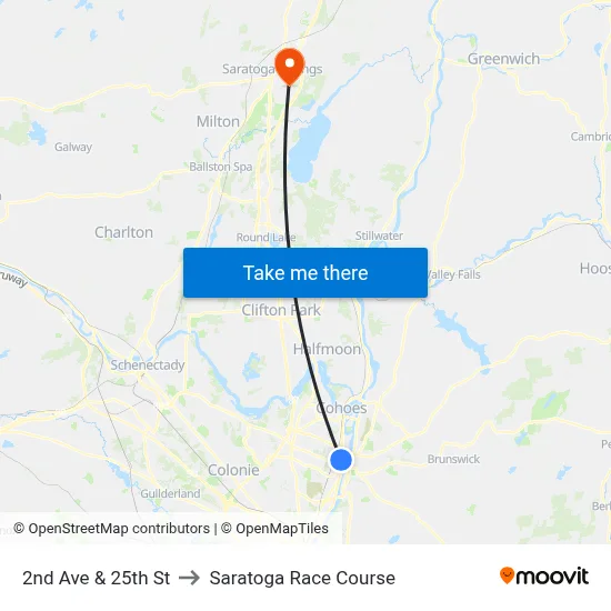 2nd Ave & 25th St to Saratoga Race Course map