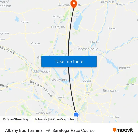 Albany Bus Terminal to Saratoga Race Course map
