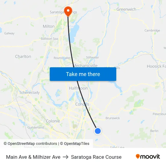 Main Ave & Milhizer Ave to Saratoga Race Course map