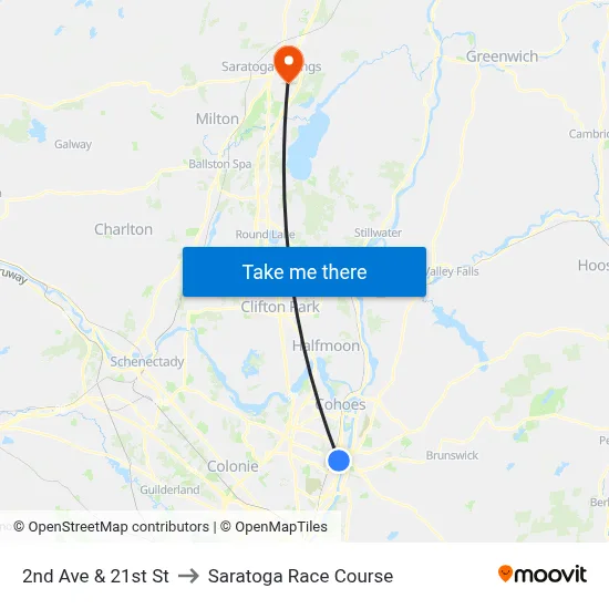 2nd Ave & 21st St to Saratoga Race Course map