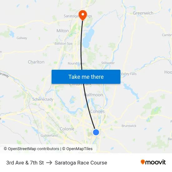 3rd Ave & 7th St to Saratoga Race Course map