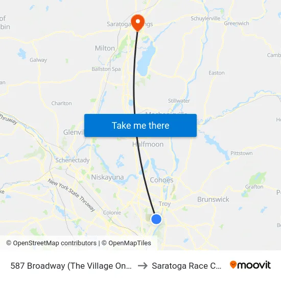 587 Broadway (The Village One Apts) to Saratoga Race Course map