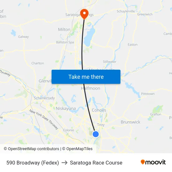 590 Broadway (Fedex) to Saratoga Race Course map