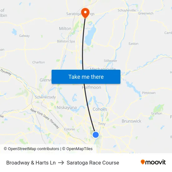 Broadway & Harts Ln to Saratoga Race Course map