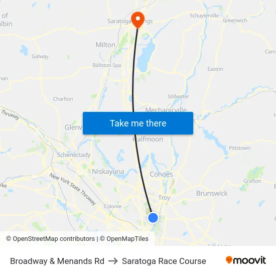 Broadway & Menands Rd to Saratoga Race Course map