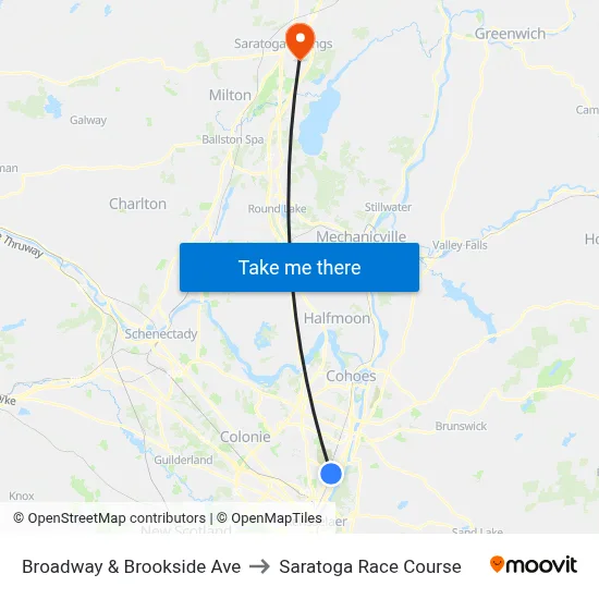 Broadway & Brookside Ave to Saratoga Race Course map