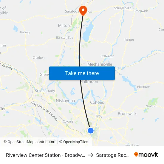 Riverview Center Station - Broadway & I-787 Exit 6 to Saratoga Race Course map
