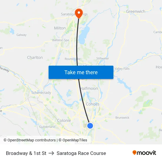 Broadway & 1st St to Saratoga Race Course map