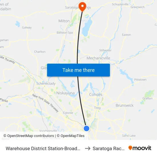 Warehouse District Station-Broadway & Pleasant St to Saratoga Race Course map